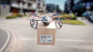 drone delivers a package