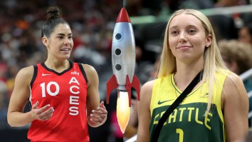 Paige Bueckers Rivals Kelsey Plum’s Cannon Arm By Launching T-Shirt Toss Deep Into WNBA Crowd