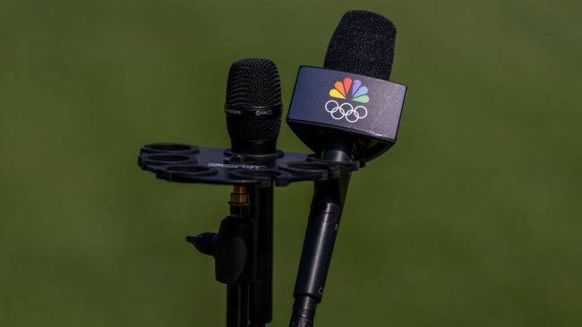 nbc microphone with the olympic rings