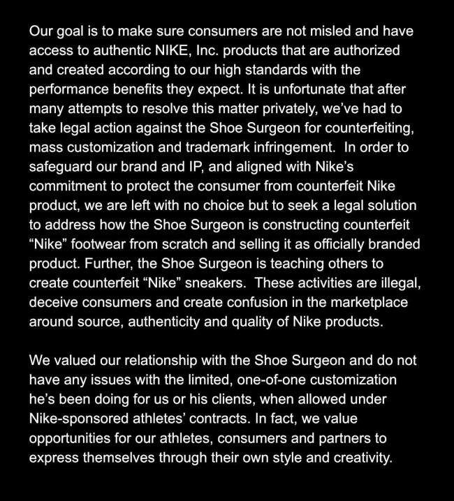 Nike Shoe Surgeon statement
