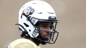 Shedeur Sanders on the field during the Colorado spring game.
