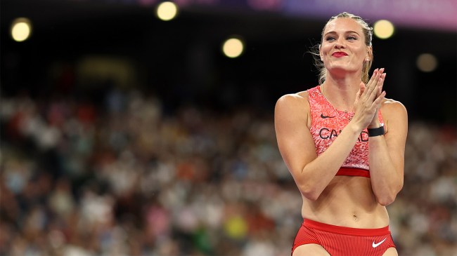 Alysha Newman celebrates during Women's Pole Vault Final Olympic Games