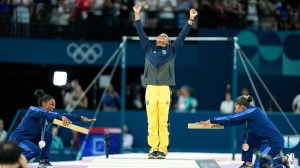 Simone Biles Rebeca Andrade Jordan Chiles 2024 Summer Olympics gymnastics women's floor program podium