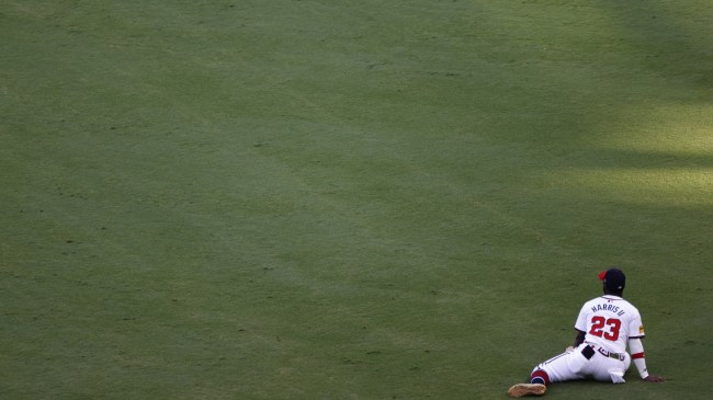 Atlanta Braves outfielder Michael Harris stretches before a game against the Phillies.