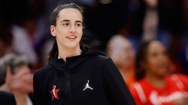 Caitlin Clark looks on before the 2024 WNBA All-Star game