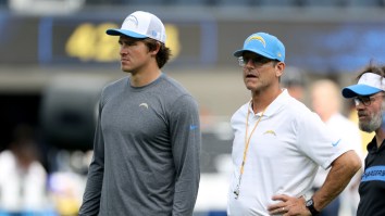 Jim Harbaugh Jokes He Heard ‘Voices Of Angels’ When Justin Herbert Returned to Chargers Practice