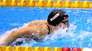 Luana Alonso participates in a swim competition.