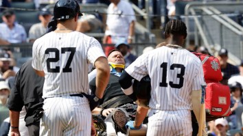 MLB Umpire Carted Off After Being Struck By Yankee Slugger Giancarlo Stanton’s Broken Bat