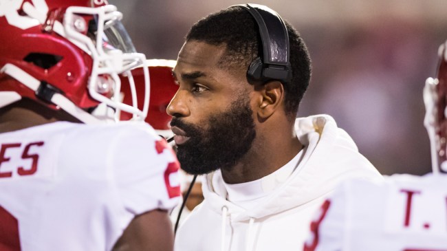 Running backs coach DeMarco Murray of the Oklahoma Sooners stands on the field