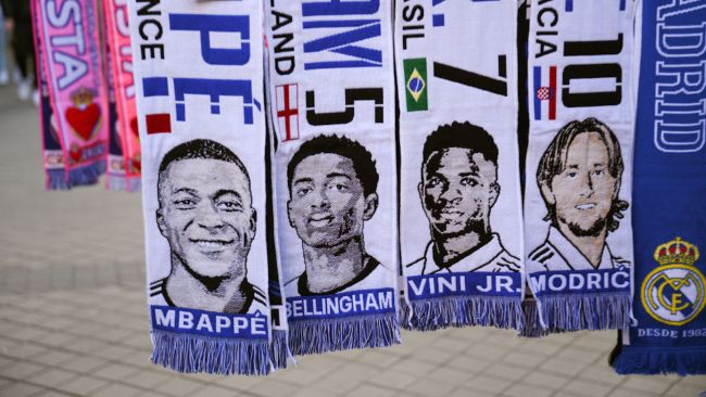 Scarves of Kylian Mbappe, Jude Bellingham, Vinicius Jr. and Luka Modric