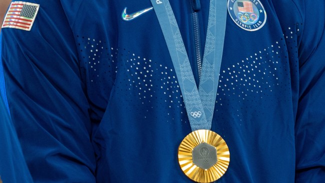 LeBron James wears a gold medal after Team USA's basketball win.