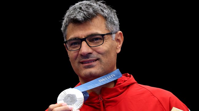 Turkish shooter Yusuf Dikec with silver medal at Paris Olympics