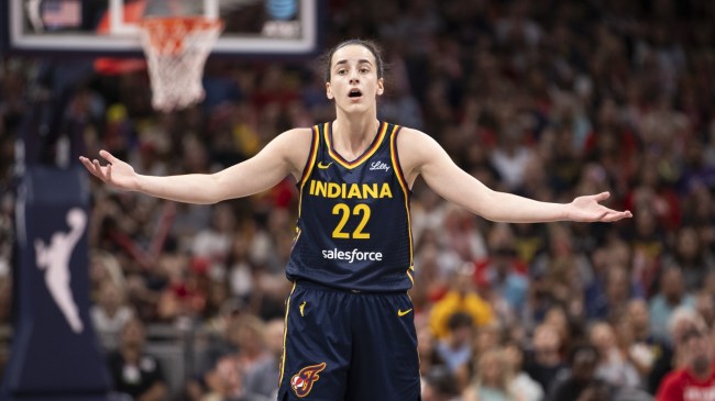 Caitlin Clark reacts to a call during an Indiana Fever game.