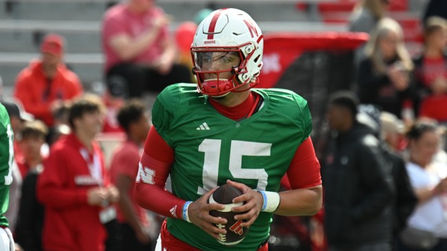 Dylan Raiola at practice for the Nebraska Cornhuskers.