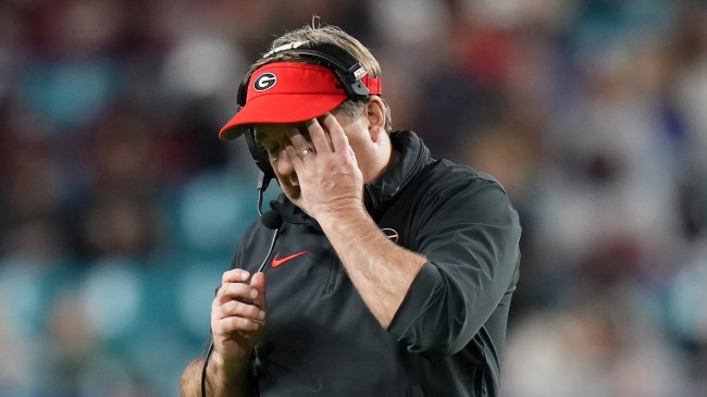 Georgia football coach Kirby Smart reacts during the Orange Bowl against Florida State.