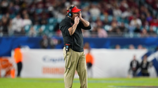 Georgia football coach Kirby Smart on the field during the Orange Bowl.