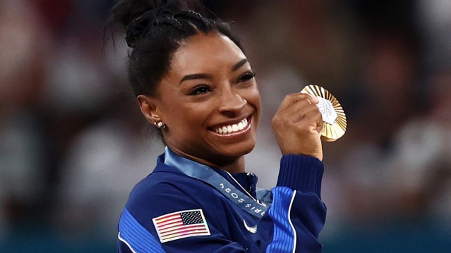 Simone Biles with gold medal at Paris Olympics