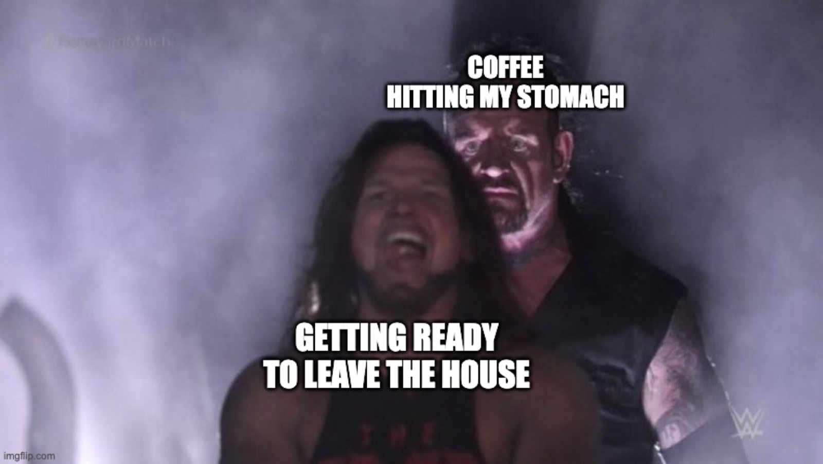 Undertaker AJ Styles meme about morning coffee