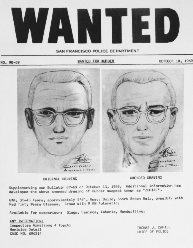 zodiac killer wanted poster 1969 san francisco police