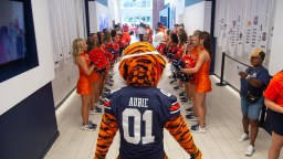 Auburn Cheerleader Destroys Oklahoma Player With Flipping Kick To The Face During Team Entrance