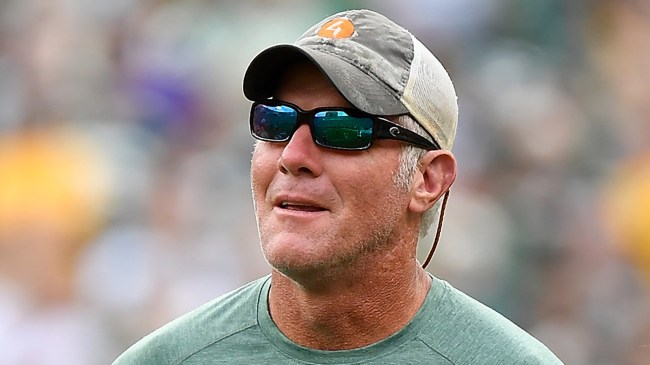 Brett Favre looks on during the halftime ceremony of game against Vikings