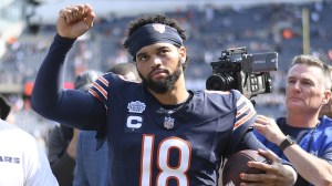 Chicago Bears QB Caleb Williams celebrates after a win over the Titans.