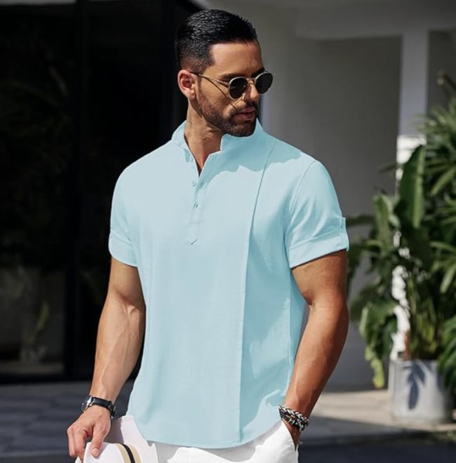 Coofandy Linen Henley Summer Beach Shirt