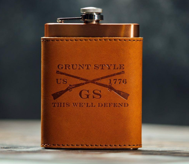 Grunt Style Leather Wrapped Flask