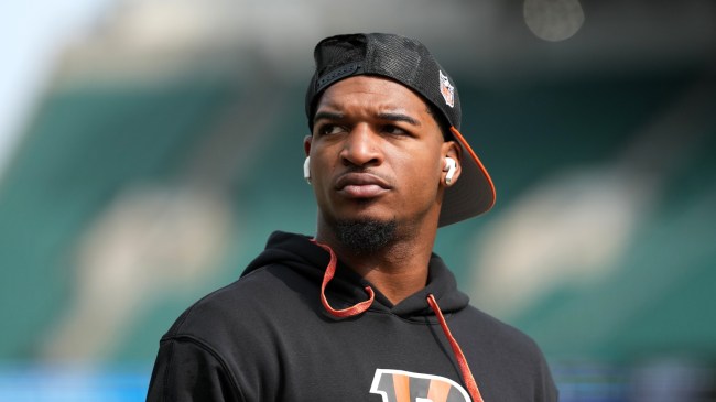 Ja'Marr Chase on the field before a Cincinnati Bengals game.