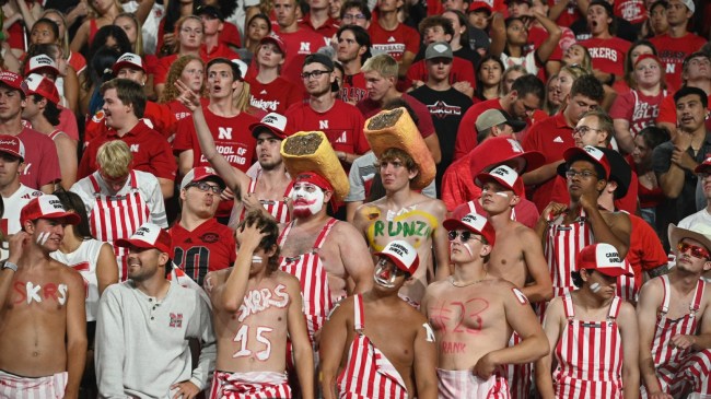 Nebraska football fans watch on during a game.