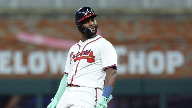 Braves OF Michael Harris after hitting an RBI double vs. the Mets.