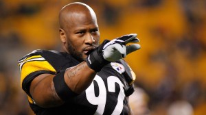 James Harrison warms up for the Pittsburgh Steelers.