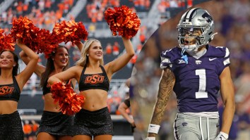 Kansas State Wide Receiver Blows Kiss At Visiting Cheerleader After Oklahoma State Players Collide