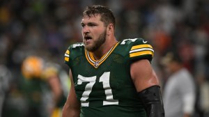 Green Bay Packers center Josh Myers on the field.