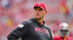 Head coach Kalen DeBoer on the sidelines for Alabama.