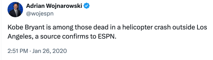 Kobe Bryant death Woj tweet