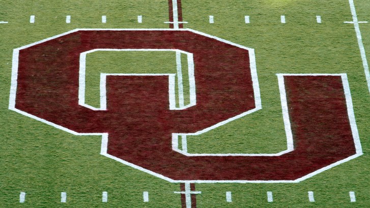 Oklahoma Sooners logo on football field