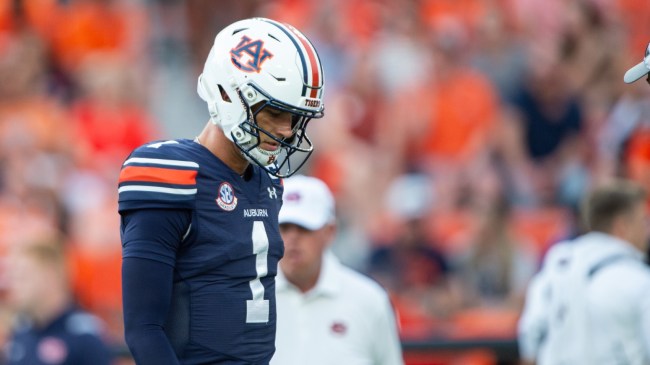 Auburn QB Payton Thorne on the field before a game.