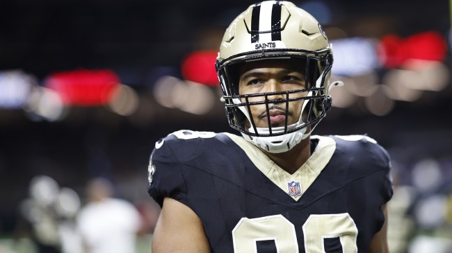 New Orleans Saints defender Payton Turner on the field during a game vs. the Panthers.