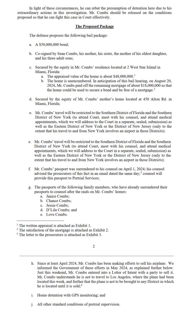 sean combs diddy letter to court requesting bail