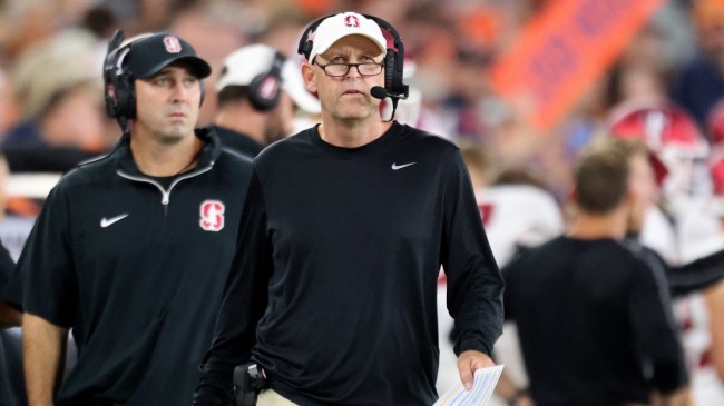Stanford football coach Troy Taylor on the field during a game vs. Syracuse.