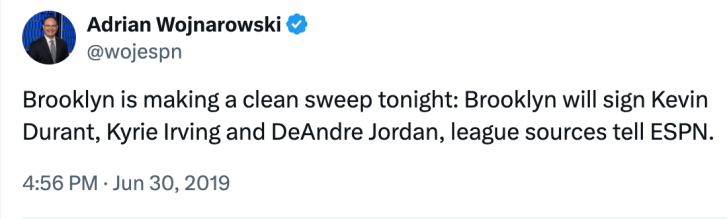 Nets clean sweep Woj Bomb
