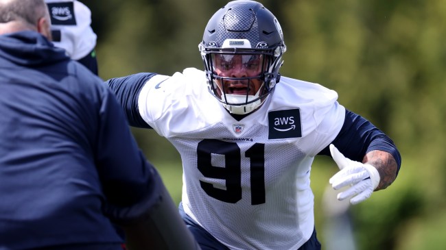 Seattle Seahawks lineman Byron Murphy II practices.