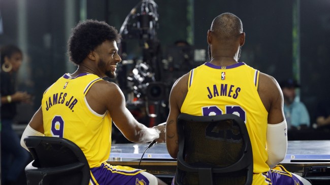 LeBron James and Bronny James at Lakers media day.