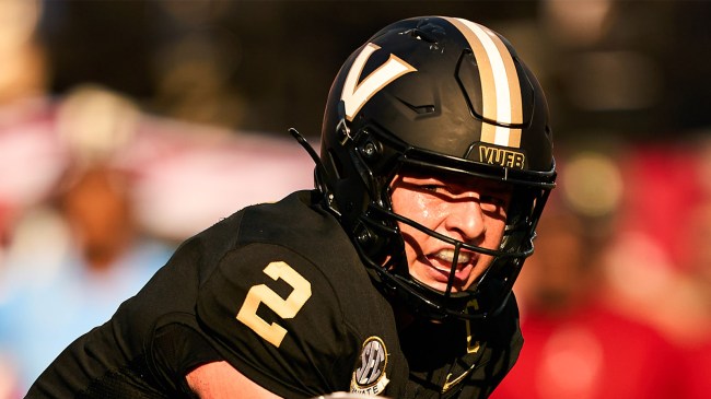 Vanderbilt QB Diego Pavia at the line against the Alabama