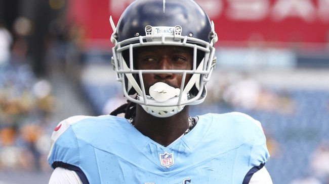 Calvin Ridley on the field before a Tennessee Titans game.