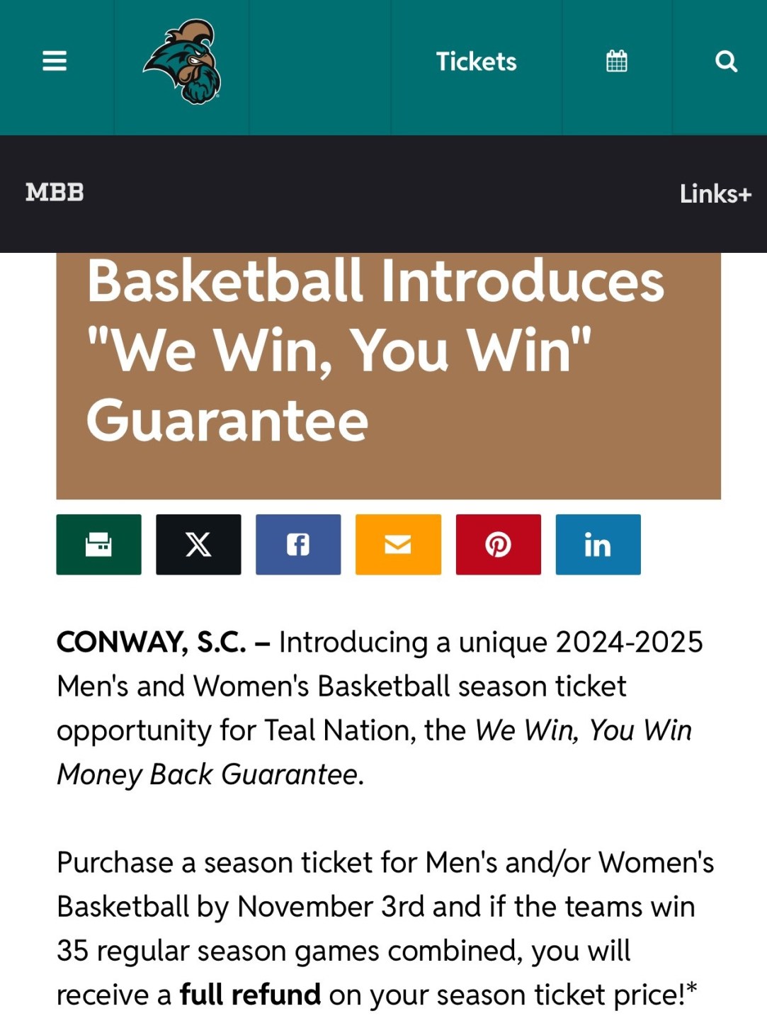 Coastal Carolina Basketball Tickets