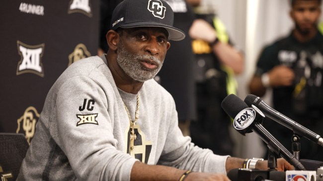 Colorado head football coach Deion Sanders speaks to the media after a win over UCF.