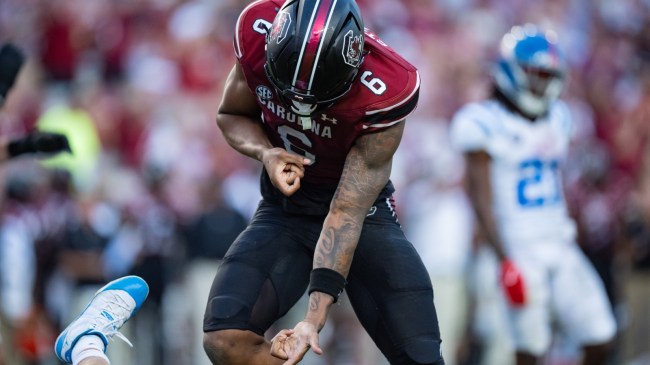 South Carolina DE Dylan Stewart draws an unsportsmanlike celebration penalty.