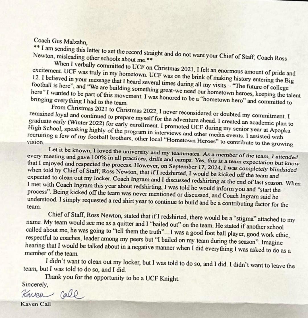 Kaven Call UCF Transfer Letter